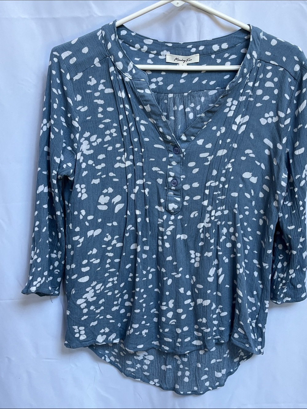 Anthropologie Slate Blue Speckled Pintuck Henley Blouse